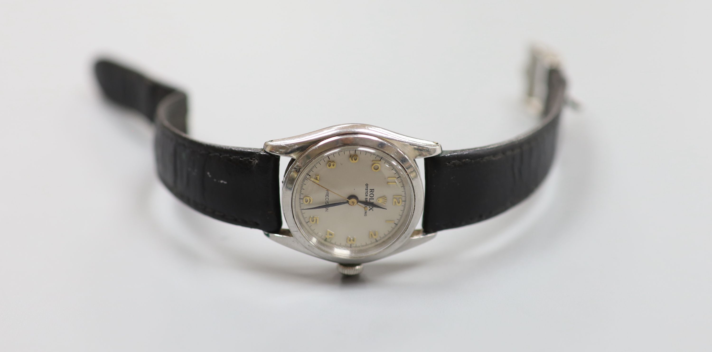 A gentleman's late 1940's/early 1950's stainless steel mid-size Rolex Oyster Speedking precision manual wind wrist watch